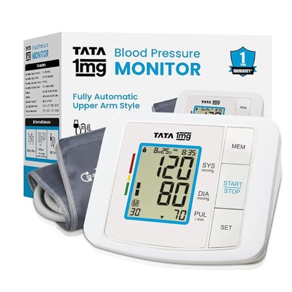 Tata 1mg Blood Pressure Monitor Fully Automatic, Upper Arm Style Digital BP Monitor